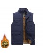 Men's Mutil-Pockets Outdoor Fishing Sleeveless Shearling Stand Collar Coat Thicken Fleece Vest