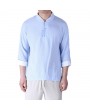 Mens Chinese Style Cotton Linen Retro Solid Color V Neck Summer Thin Archaic T Shirts