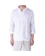 Mens Chinese Style Cotton Linen Retro Solid Color V Neck Summer Thin Archaic T Shirts