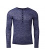 Mens Breathable Cotton Casual T shirt Buttons Design Half-cardigan Slim Fit Long Sleeve Tops