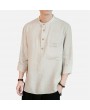 Mens Casual Vintage Retro T-shirts Cotton Linen Long Sleeve Tops