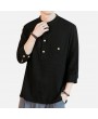 Mens Casual Vintage Retro T-shirts Cotton Linen Long Sleeve Tops