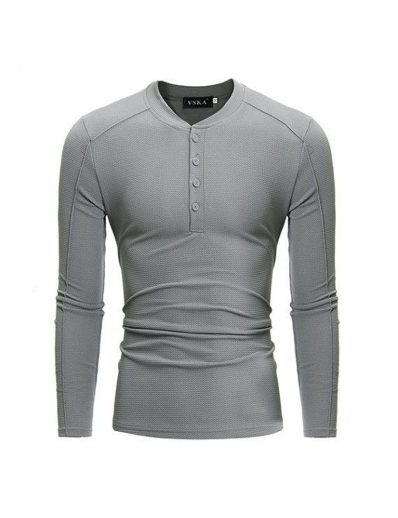 Mens Solid V-neck Long Sleeve Slim Fit Knit T-shirt