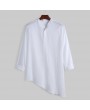 Mens Irregular Hem Solid Color Long Sleeve High Low Casual Henley Shirt