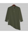 Mens Irregular Hem Solid Color Long Sleeve High Low Casual Henley Shirt