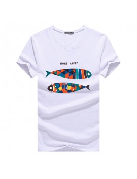 Mens Fish Printed O-neck Short Sleeve Summer Casual T Shirts