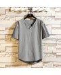 Mens Cotton Linen T-shirt Vintage V-neck Chinese Style Half-Sleeve Tops