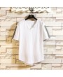 Mens Cotton Linen T-shirt Vintage V-neck Chinese Style Half-Sleeve Tops