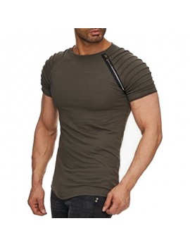 Mens Solid Color Zipper Decoration O-neck Short Sleeve Slim Casual Summer T Shirts