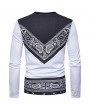 Mens Fashion Printed Pattern Striped O-Neck Long Sleeve Slim Fit Casual T-Shirts