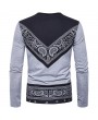 Mens Fashion Printed Pattern Striped O-Neck Long Sleeve Slim Fit Casual T-Shirts