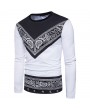 Mens Fashion Printed Pattern Striped O-Neck Long Sleeve Slim Fit Casual T-Shirts