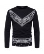 Mens Fashion Printed Pattern Striped O-Neck Long Sleeve Slim Fit Casual T-Shirts