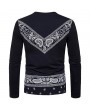 Mens Fashion Printed Pattern Striped O-Neck Long Sleeve Slim Fit Casual T-Shirts