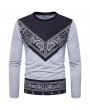 Mens Fashion Printed Pattern Striped O-Neck Long Sleeve Slim Fit Casual T-Shirts