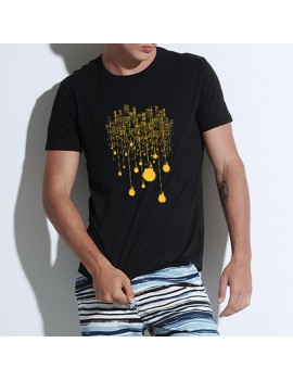 Mens Summer Breathable Light Bulb Printed Short Sleeve Slim Fit Casual T Shirts