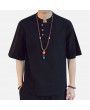 Mens Chinese Style Cotton Linen Short-sleeved T-shirts Vintage Breathable Tops