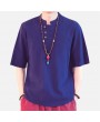 Mens Chinese Style Cotton Linen Short-sleeved T-shirts Vintage Breathable Tops