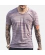 Mens Basic Breathable Striped Chest Pocket Casual Loose Brief T-shirt