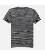 Mens Basic Breathable Striped Chest Pocket Casual Loose Brief T-shirt