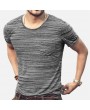 Mens Basic Breathable Striped Chest Pocket Casual Loose Brief T-shirt