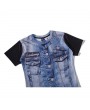 Mens Creative 3D Denim Jacket Printed Tops O-neck Short Sleeve Casual T-shirt