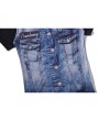 Mens Creative 3D Denim Jacket Printed Tops O-neck Short Sleeve Casual T-shirt