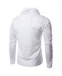 Mens Hip-Hop Holes Pile Heap Collar Irregular Hem Solid Color Long Sleeve Casual Cotton T-shirt