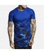 Mens Floral Printed Round Hem Short Sleeve O-Neck Casual Cotton Loose T-shirts