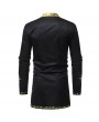 Mens African Ethnic Style 3D Printed Mid Long Stand Collar Long Sleeve Casual T Shirts