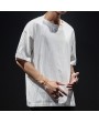 Mens Cotton Breathable Brief Embroidered Short Sleeve Crew Neck Casual Pullover T shirt