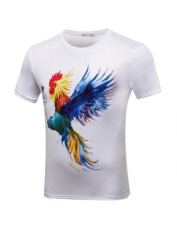 Mens Fashion 3D Printed Short Sleeve Rooster O-Neck Cotton Casual T-Shirt