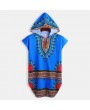 Mens National Style Printing Hooded Short Sleeve Casual Mid-long Hoodies T shirt