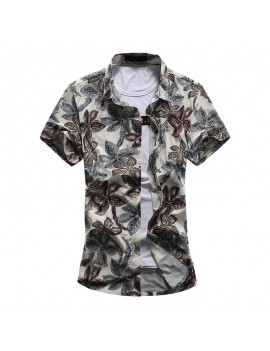 Mens Plus Size Cotton Hawaii Floral Printed Large Short Sleeve Shirt