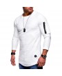 Mens Breathable Solid Color Irregular Hem Zipper O-neck Long Sleeve Slim Casual T Shirts