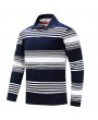 Mens Fashion Stripe Color Long Sleeve Lapel Collar Cotton Casual Golf Shirt