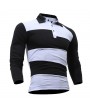 Mens Stripe Printing Long Sleeve Turn-down Collar Slim Fit Casual Polo Shirt