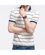 Mens Stripes Pattern Golf Shirt Turn-down Collar Short Sleeve Casual Tops