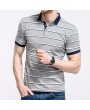 Mens Stripes Pattern Golf Shirt Turn-down Collar Short Sleeve Casual Tops