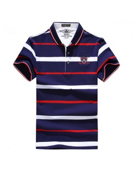 Mens Stripes Pattern Golf Shirt Short Sleeve Spring Summer Casual Tops