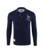 Mens Character Horse Embroidery Golf Shirt Turndown Collar Long Sleeve Casual Tee Tops