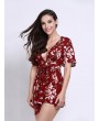 Women Sexy Vintage Floral Print V Neck Playsuit