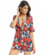 Women Vintage Floral Print V-neck Half Sleeve Short Jumpsuit