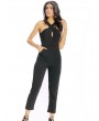 Women Casual Halter Collar Backless Hollow High Waist Jumpsuit