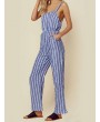 Casual Striped Straps Jumpsuit With Pockets