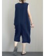 Pockets Button Solid Color Sleeveless Jumpsuit