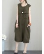 Pockets Button Solid Color Sleeveless Jumpsuit