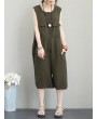 Pockets Button Solid Color Sleeveless Jumpsuit