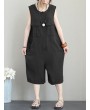 Pockets Button Solid Color Sleeveless Jumpsuit