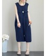 Pockets Button Solid Color Sleeveless Jumpsuit